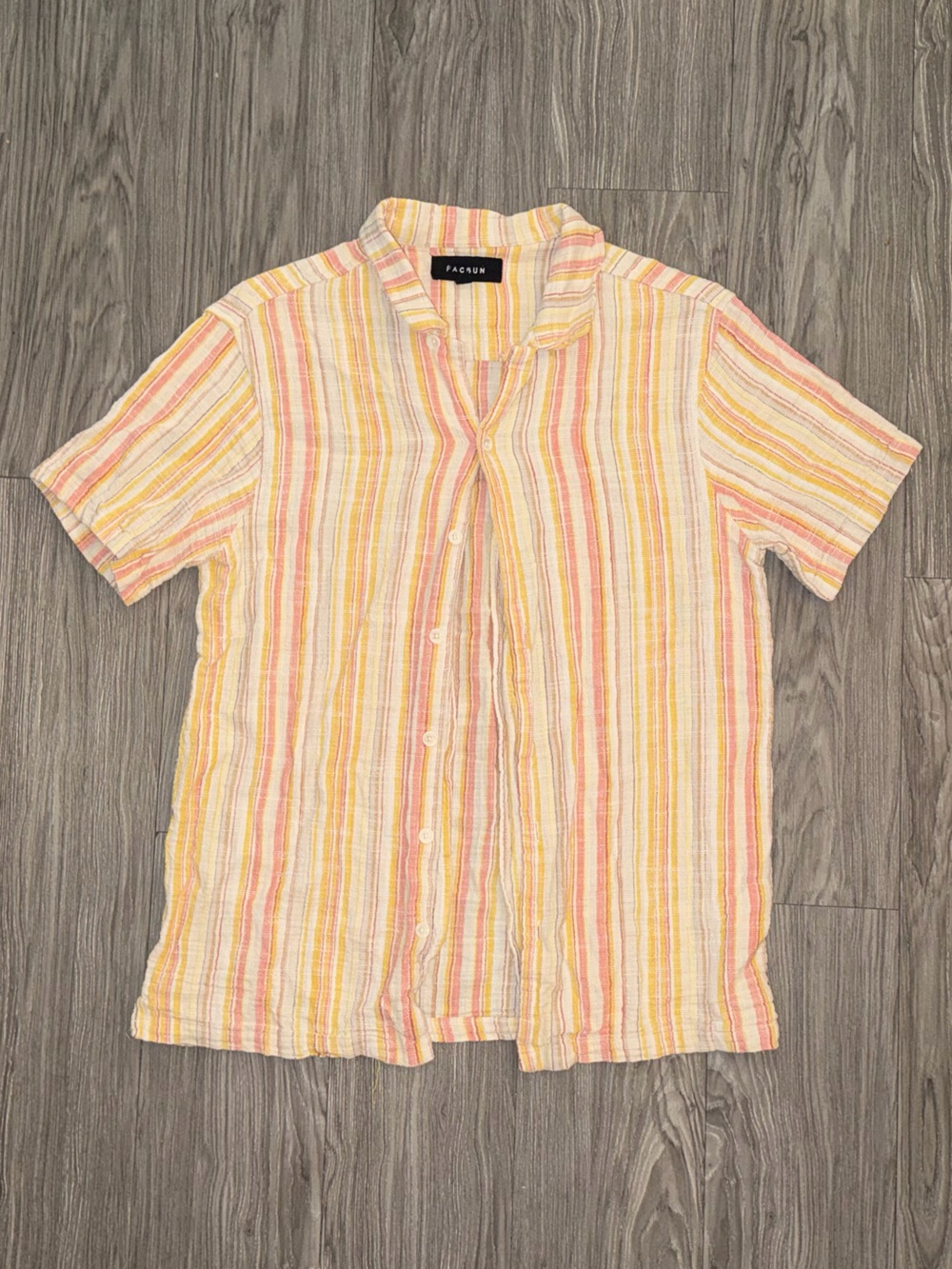 Pacsun Painted Stripe Resort Button Up Shirt Pink/Yellow/Cream Mens Sz M